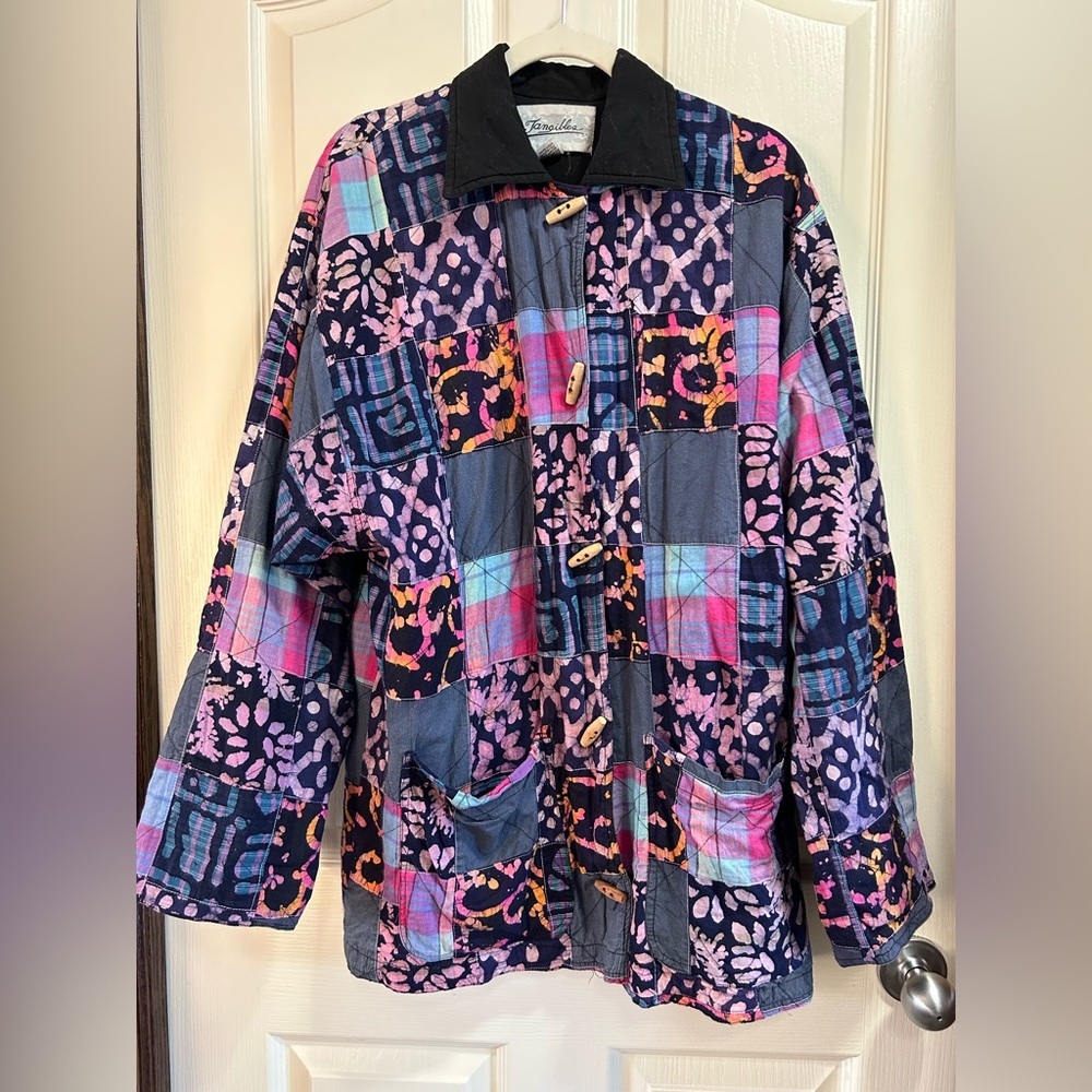 🎈Vintage TANGIBLES Colorful Patchwork Women's Jacket size medium fits large